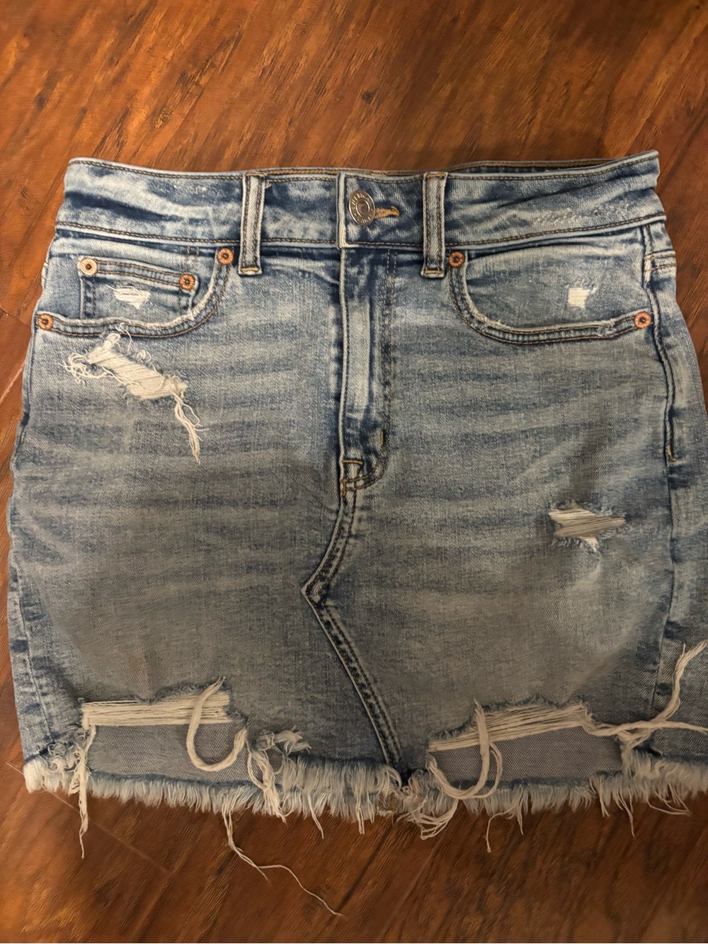 American Eagle distressed denim mini skirt 6